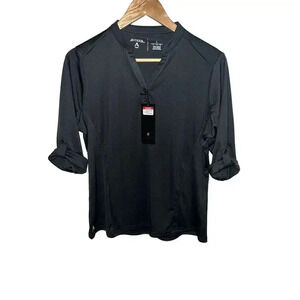 New Womens Nero Collar 3/4 Sleeve Shirt By Antigua L